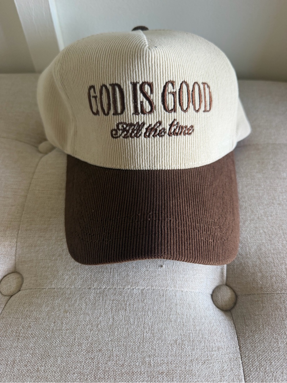 God Is Good Beige and Brown Baseball Cap